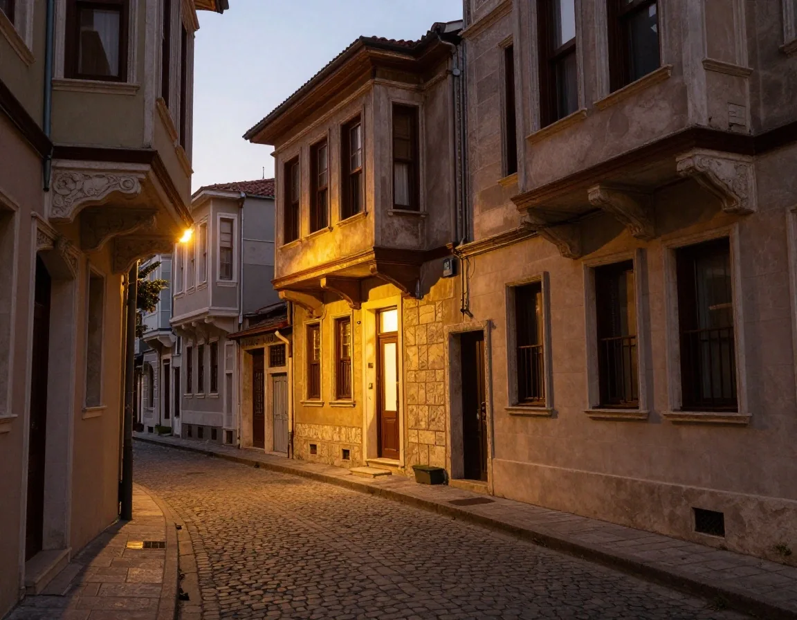 Beyoğlu'nda akşam ışığında apartman girişi