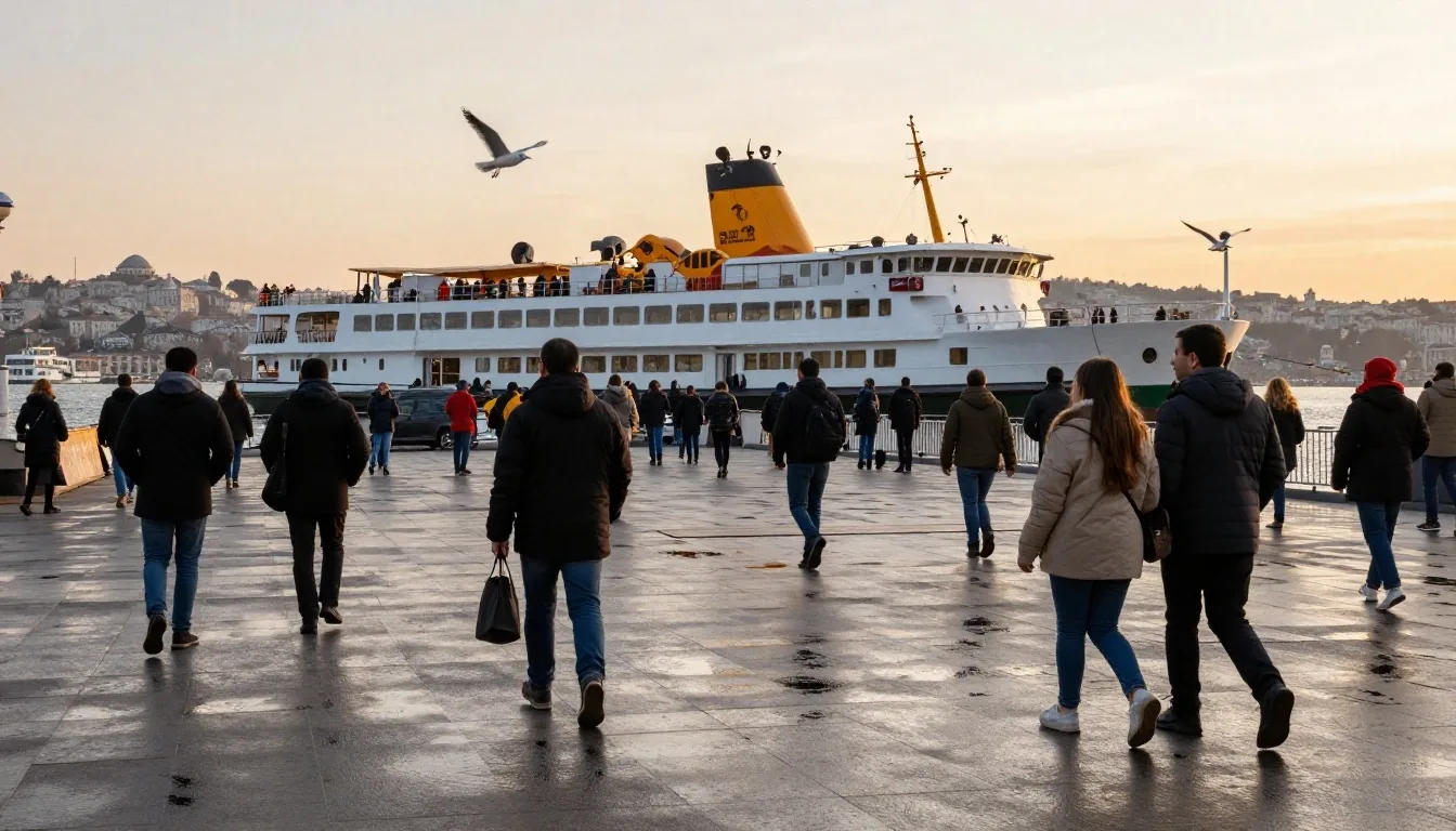 Sabah Eminönü iskelesinde vapura yürüyen yolcular