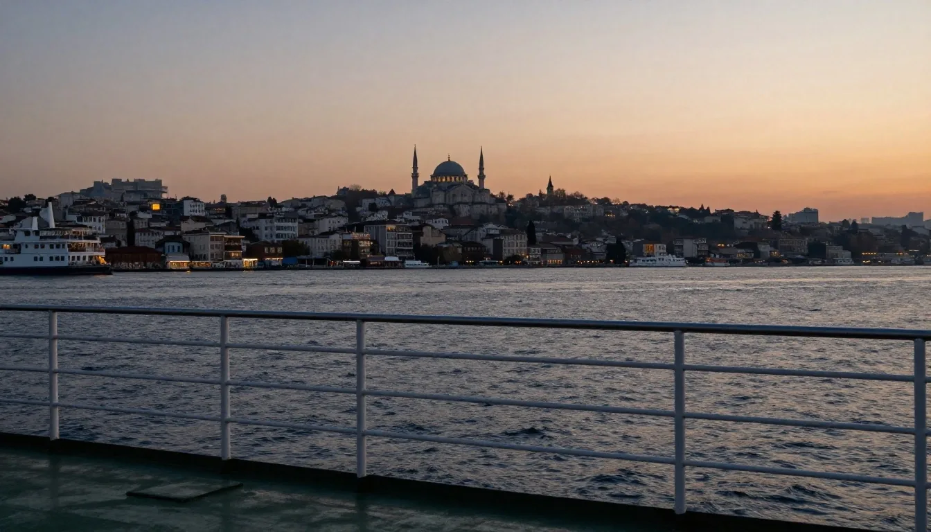 Akşam ışığında Boğaz'da vapur güvertesi
