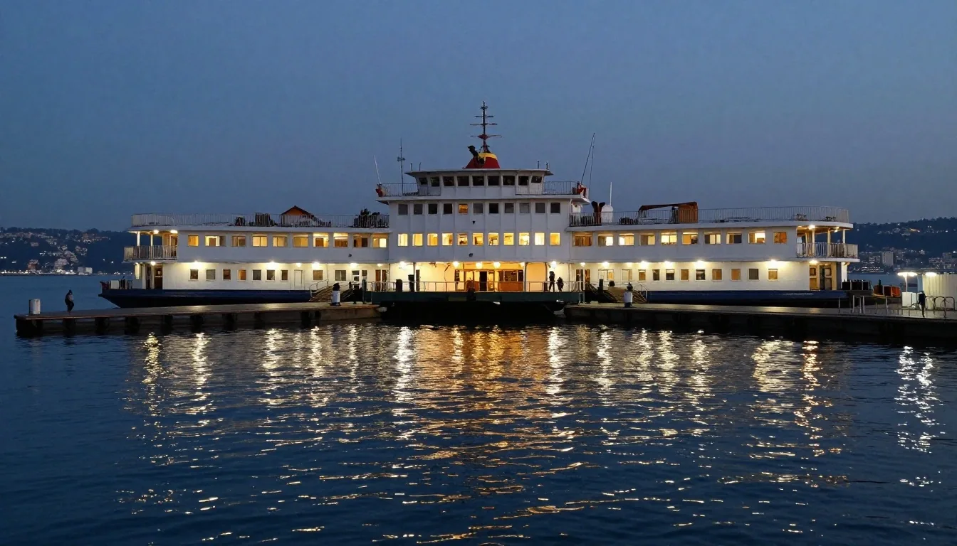 Akşam ışıklarıyla Eminönü iskelesi ve Boğaz