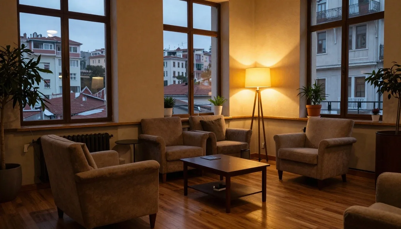 Beyoğlu'ndaki danışma ofisinde düzenli dosya masası