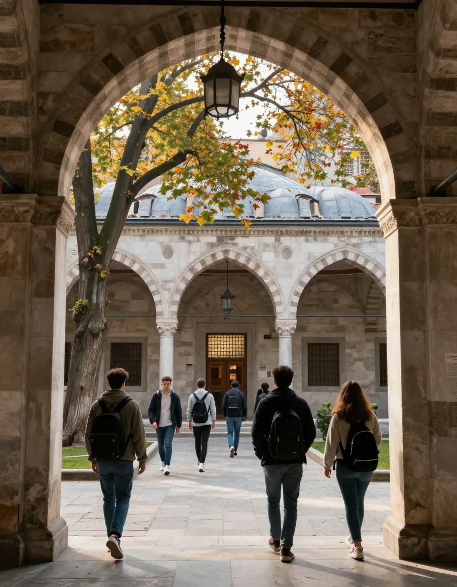İstanbul'da üniversite yerleşkesinde öğrenciler