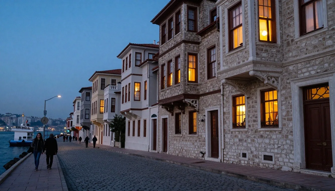 Akşam ışığında Boğaz'da vapur ve İstanbul silüeti
