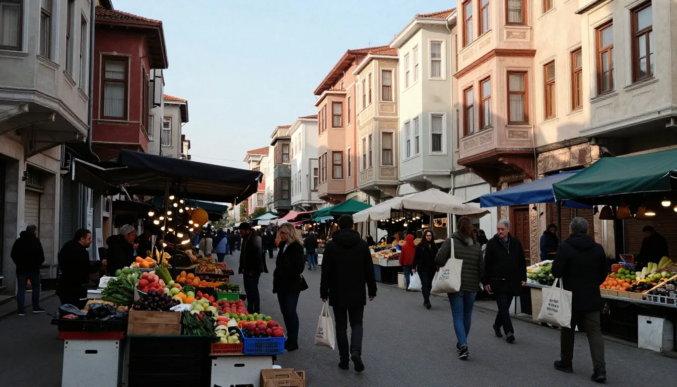 İstanbul'da sabah saatlerinde semt pazarı ve günlük yaşam