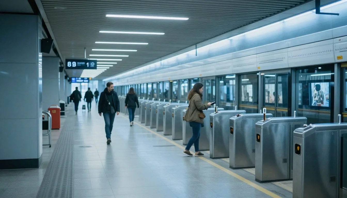 Metro istasyonunda turnikelerden geçen yolcular