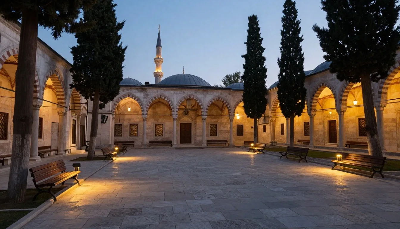 Boğaz'da gün batımında ilerleyen vapur ve İstanbul silüeti