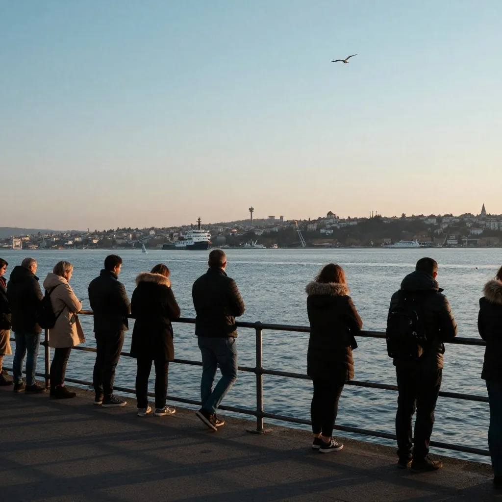 Eminönü'nde vapur bekleyen yolcular ve Boğaz